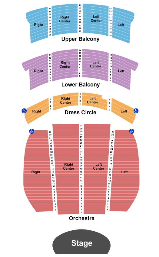 Reserved seating chart for Orpheum Theatre: orchestra, boxes, mezzanine, and balcony